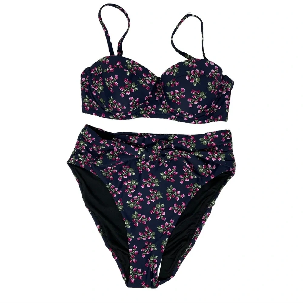 J. Crew Strappy Underwire Tie High Rise Bikini in Twilight Berry NWT